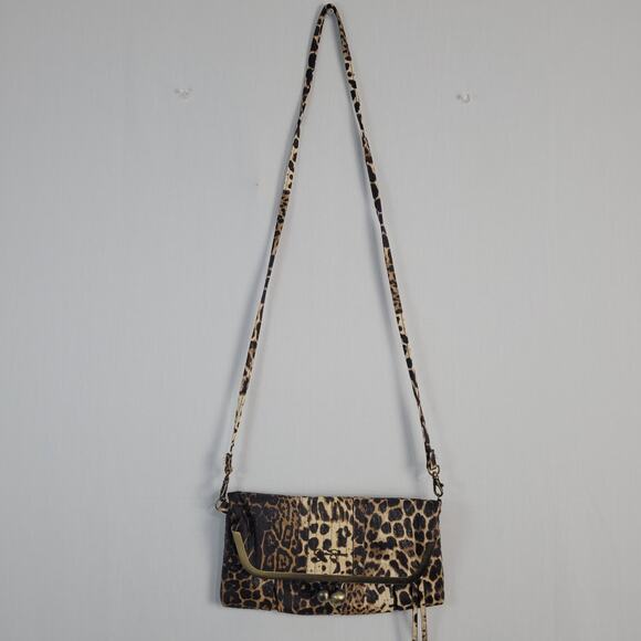 Jessica Simpson leopard print kiss lock fold over crossbody clutch brown Y2K - Picture 2 of 10